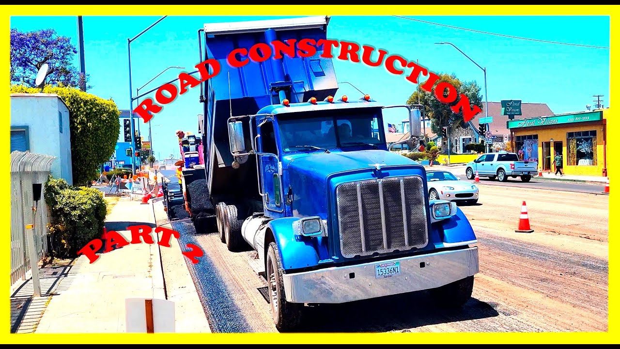 USA - ROAD CONSTRUCTION CATERPILLAR ASPHALT PAVER and PETERBILT TRUCKS PART 2! @MasterWorkers