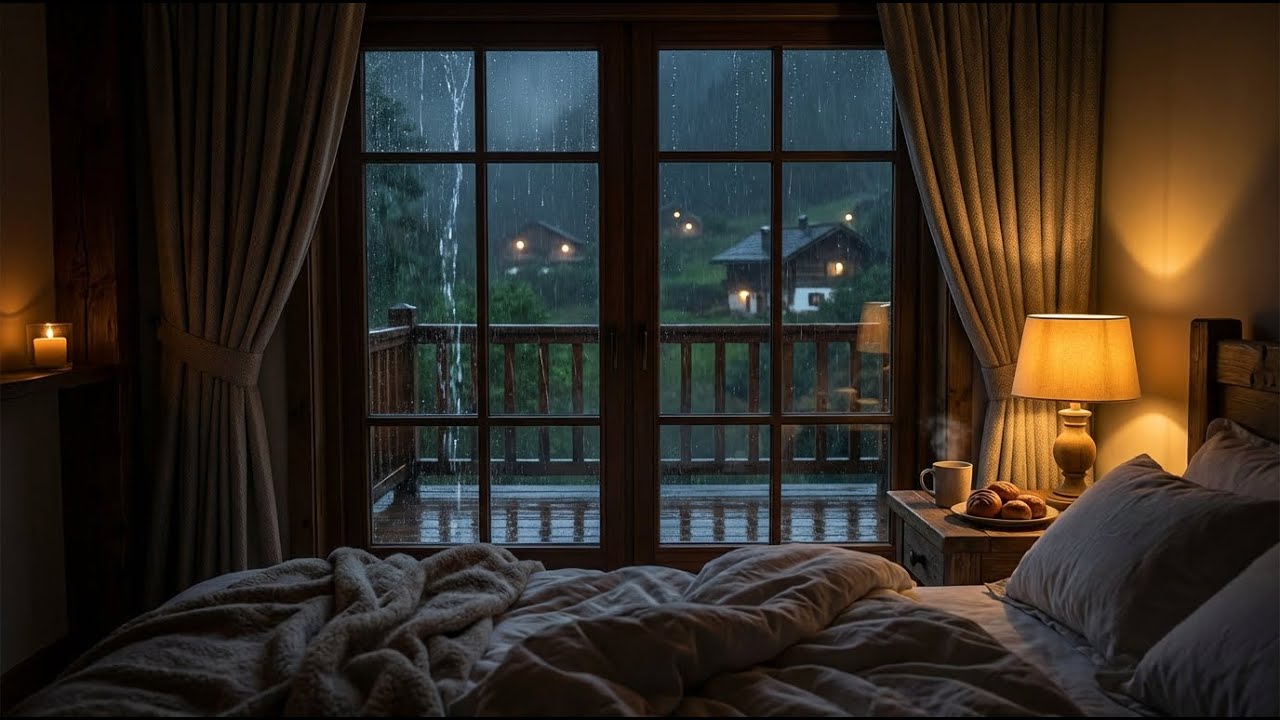 Instant Sleep: Rain Sounds & Felt Piano - Cozy Bed with Rainy Window View for Calmness. 🕯️