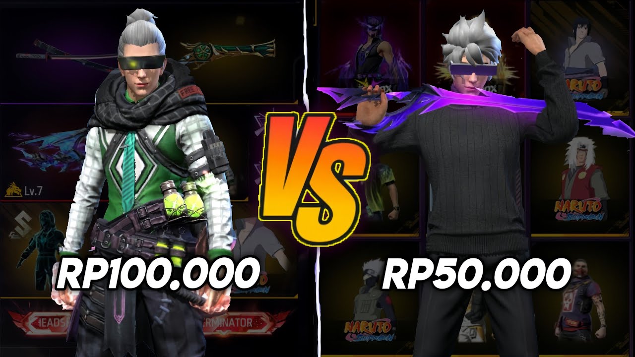 Review Akun Free Fire Rp100.000 vs Rp50.000 || Ada Bundle Langkah Poker ijo😎🔥