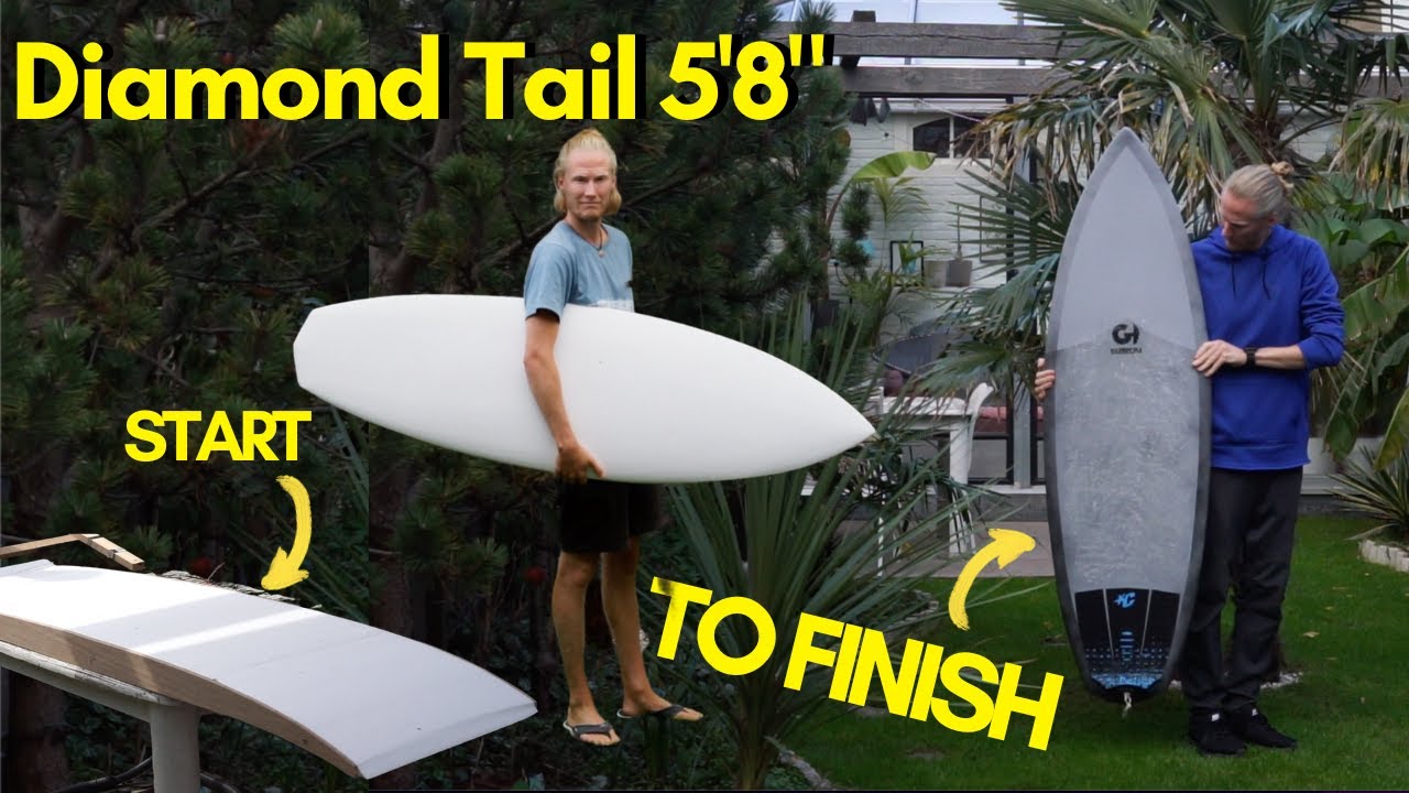 Diamond tail surfboard build | Carbon Kevlar Rails.