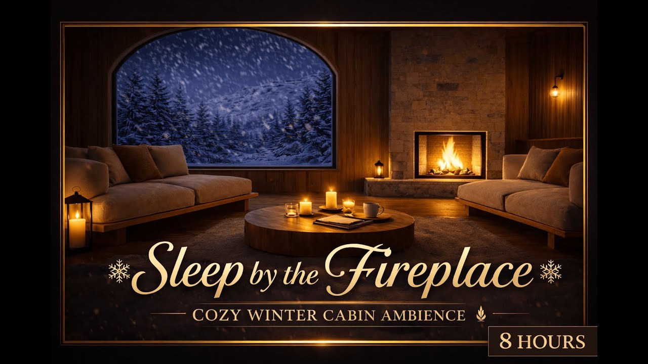 Quiet Winter Cabin ❄️ Fireplace & Falling Snow Ambience