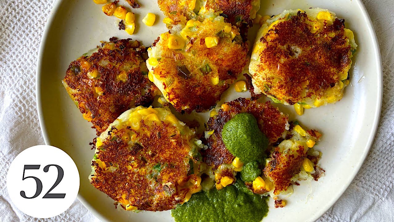 Potato, Corn & Scallion Tikki With Cilantro-Mint Chutney | Brinda Cooks the Books