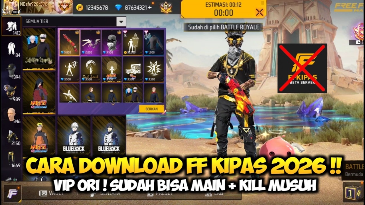 CARA DOWNLOAD FF KIPAS VIP 2026 BISA MAIN! SAYA PASANG FF KIPAS TEMBUS ORI TERBARU