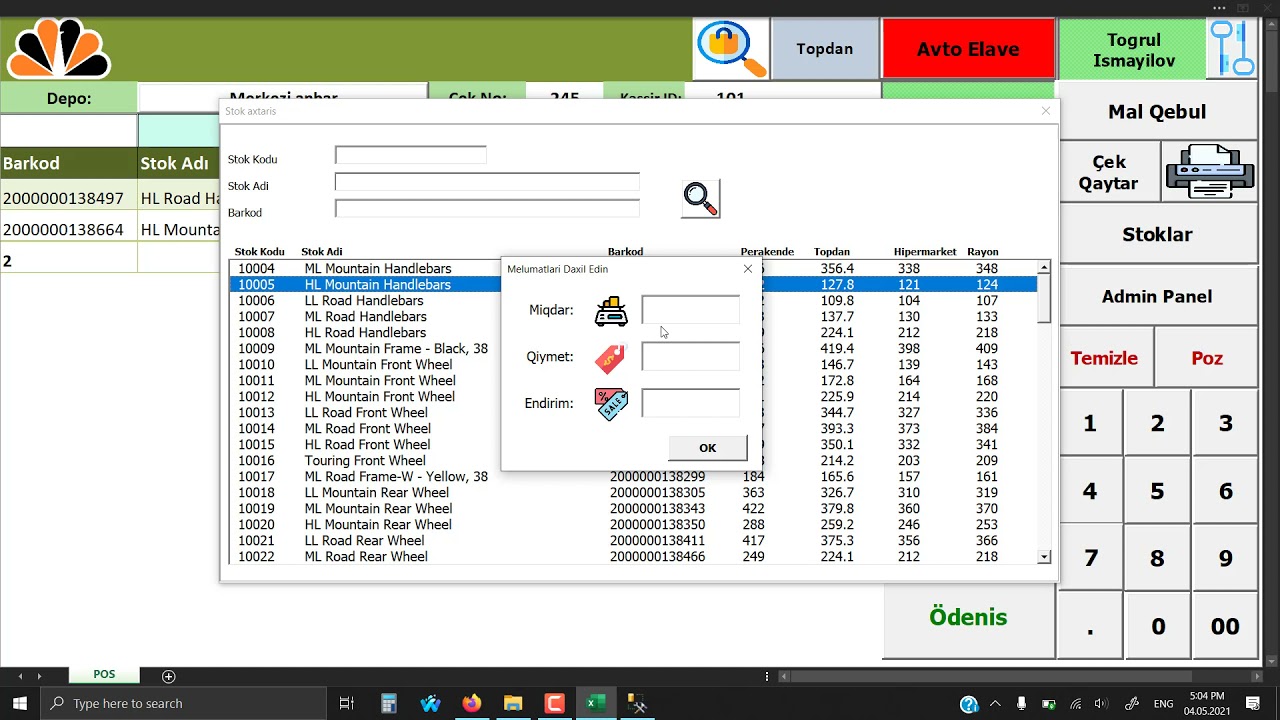 Excel-də Pərakəndə Satış Programı təqdimatı