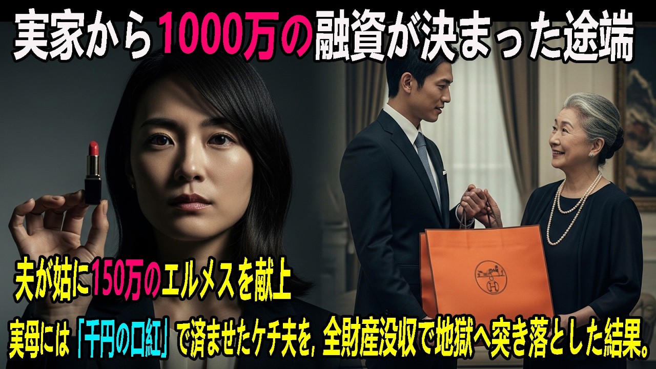 実家から1000万の融資が決まった途端、夫が姑に150万のエルメスを献上。実母には「千円の口紅」で済ませたケチ夫を、全財産没収で地獄へ突き落とした結果。