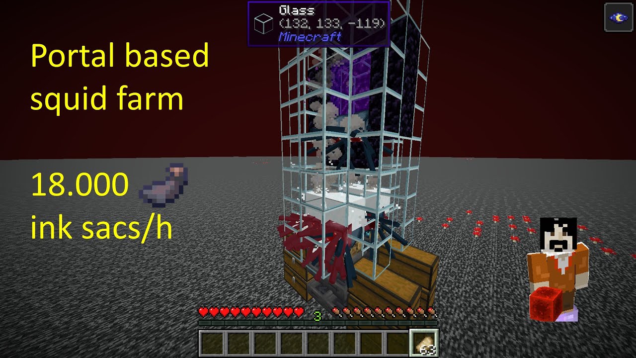 Easy portal based Squid farm, 18.000 inc sacs per hour (Minecraft Java Survival 1.19-1.21.x)