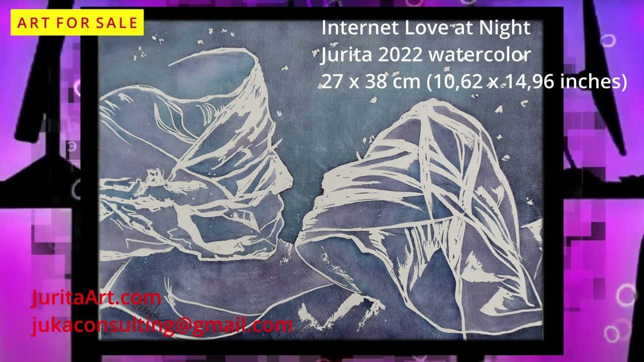 Internet Love at Night, Jurita 2022 watercolor FOR SALE - ПРОДАЕТСЯ offer the price/предлагайте цену