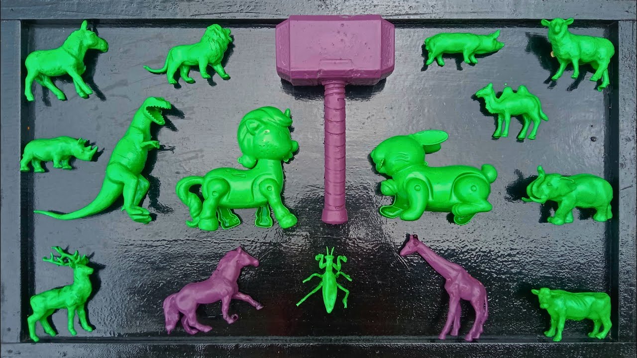 Membersihkan Mainan Hewan Sapi, Gajah, Singa, Jerapah, Badak, Kuda, Babi, Domba, T-rex.