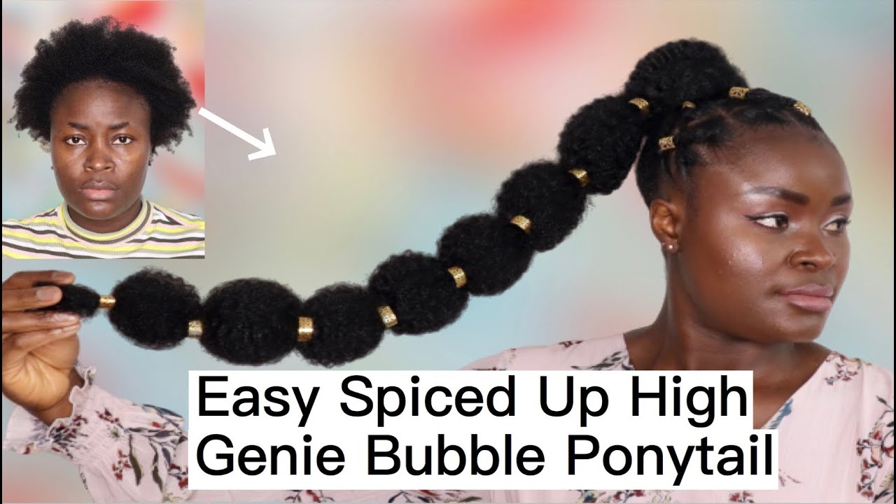 Easy Spiced Up High Genie Bubble Ponytail On Short 4C Natural Hair | Criss Cross Rubberband tutorial