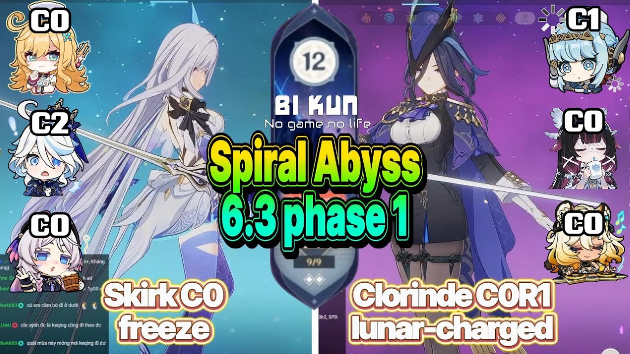 Skirk C0 freeze & Clorinde C0R1 lunar-charged | Abyss 6.3 phase 1 | Genshin Impact
