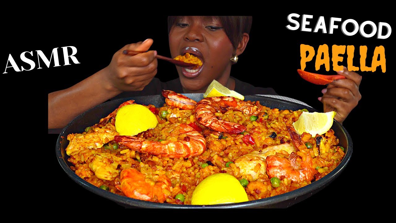 ASMR SEAFOOD PAELLA, CHICKEN, MUSSEL & TIGER PRAWN MUKBANG |No Talking |Eating Sounds| Vikky ASMR