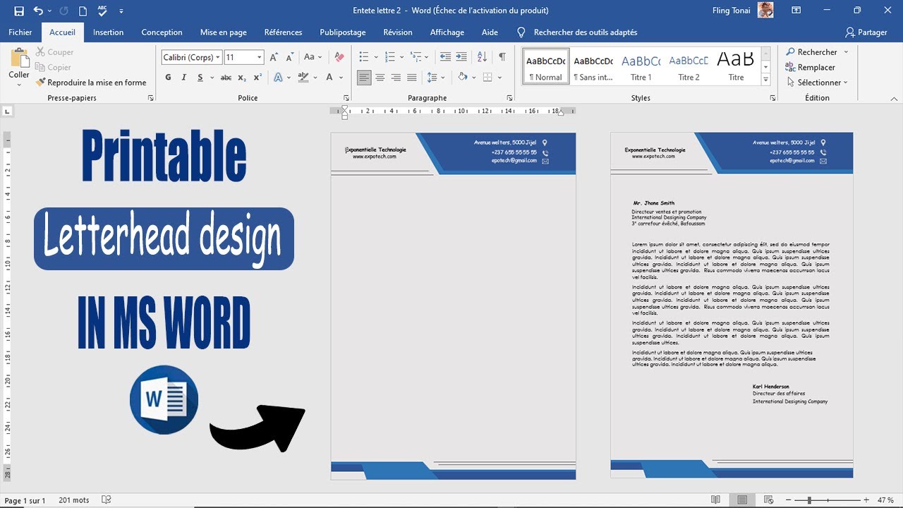 Comment créer une entête de lettre avec Ms Word #2