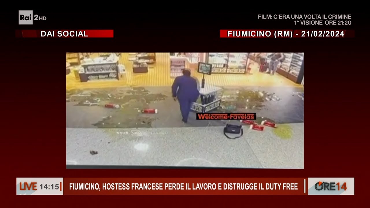 Fiumicino, hostess francese perde il lavoro e distrugge il duty free - Ore 14 del 23/02/2024