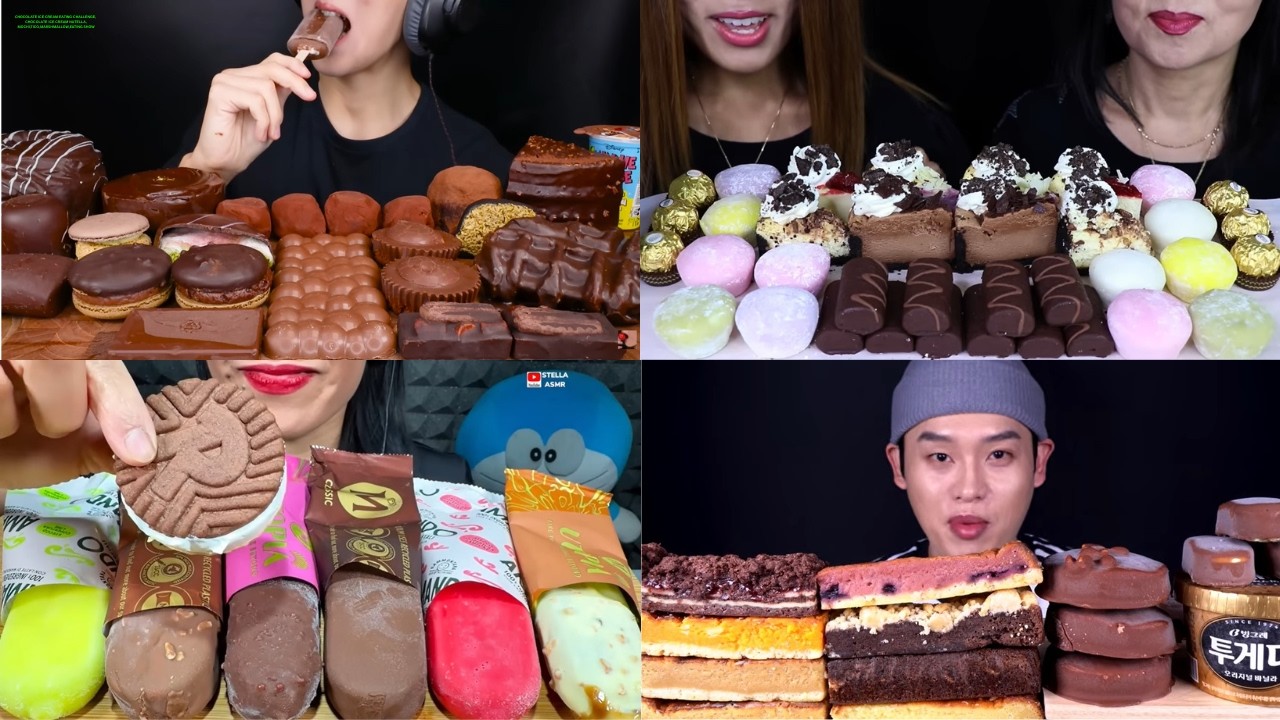 CHOCOLATE ICE CREAM EATING CHALLENGE, CHOCOLATE ICE CREAM NUTELLA,MOCHI,TICO,MARSHMALLOW,EATING SHOW