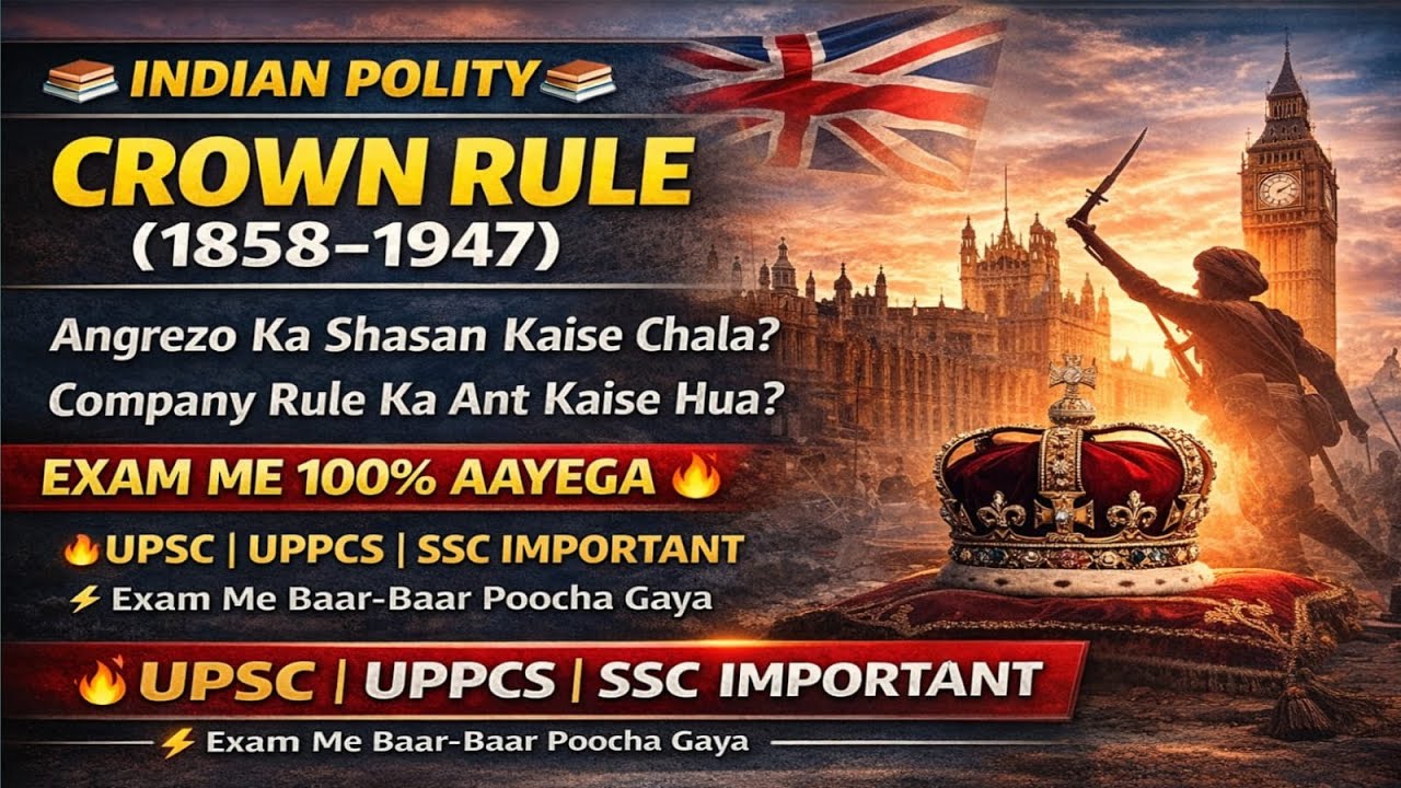 Crown Rule 1858–1947 | Angrezo Ka Direct Shasan Kaise Chala? | Indian Polity UPSC UPPCS