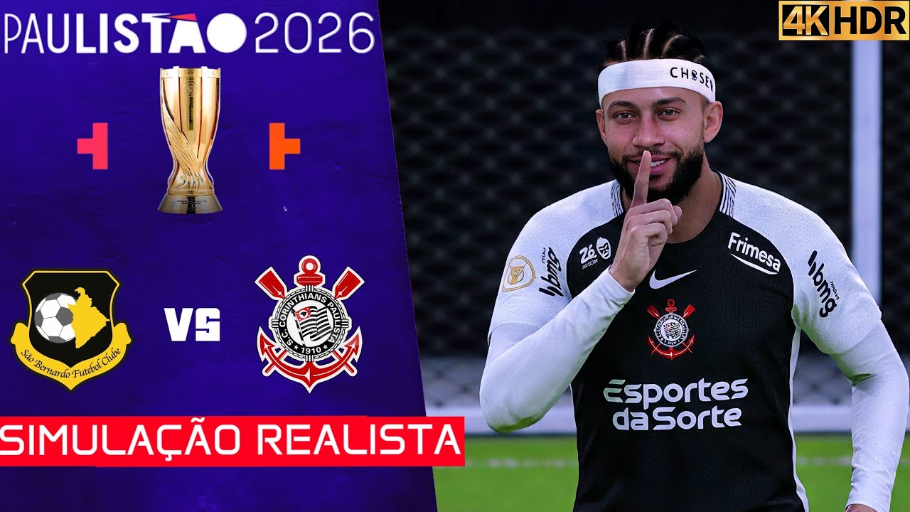 São Bernardo vs Corinthians | Paulistão 2026 | Simulação 4K Ultra HD (60FPS) Pes 2021 Gogosz Patch.