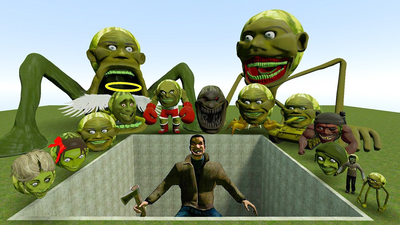 ALL LIN GANG MELON MONSTERS FAMILY VS MECHA AXEMAN In Garry's Mod