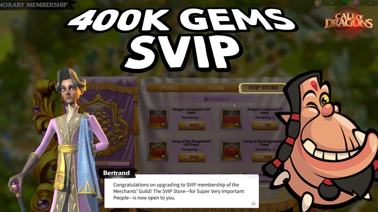 call of dragons - spending 400,000 GEMS to UNLOCK SVIP