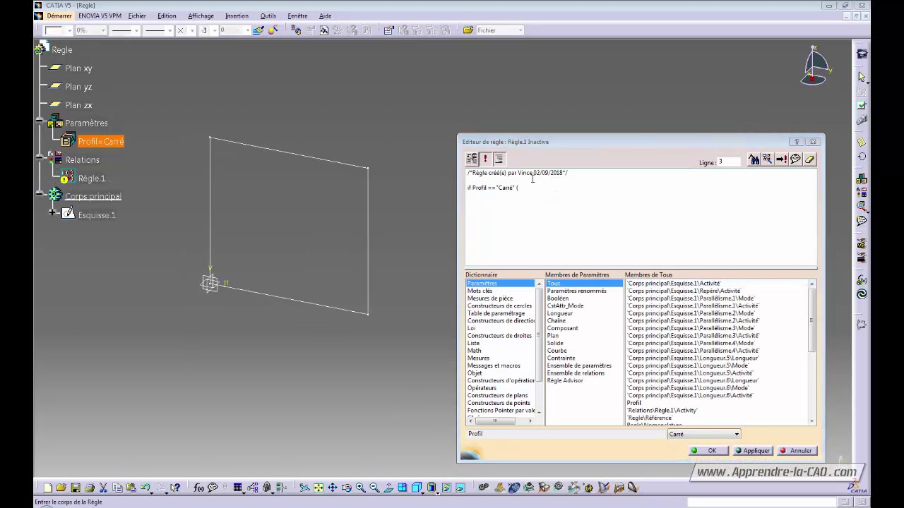 Tuto Catia V5 - un exemple simple d'application d'une règle