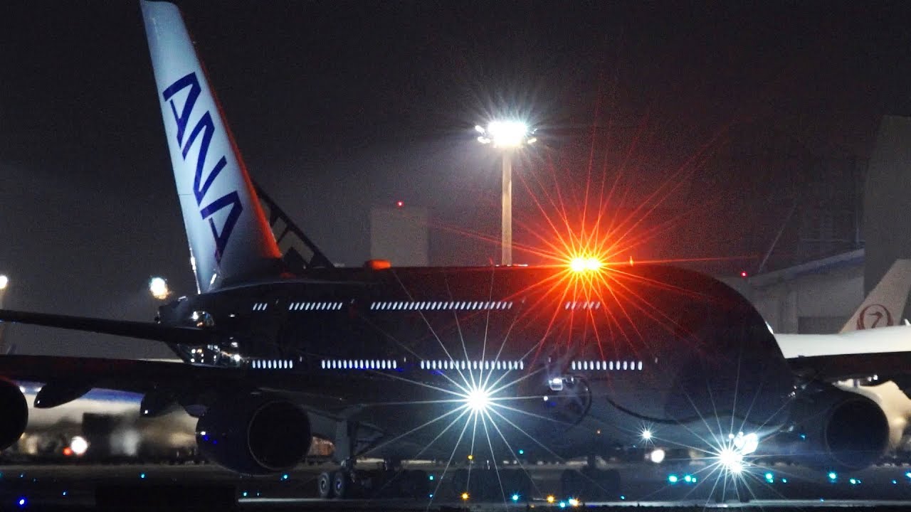 ✈✈NRT/HNLTakeoff at night 慣熟訓練飛行 就航地ホノルルへ フライング ホヌ FLYING HONU全日空 ANA  A380 JA381A RWY34L成田空港