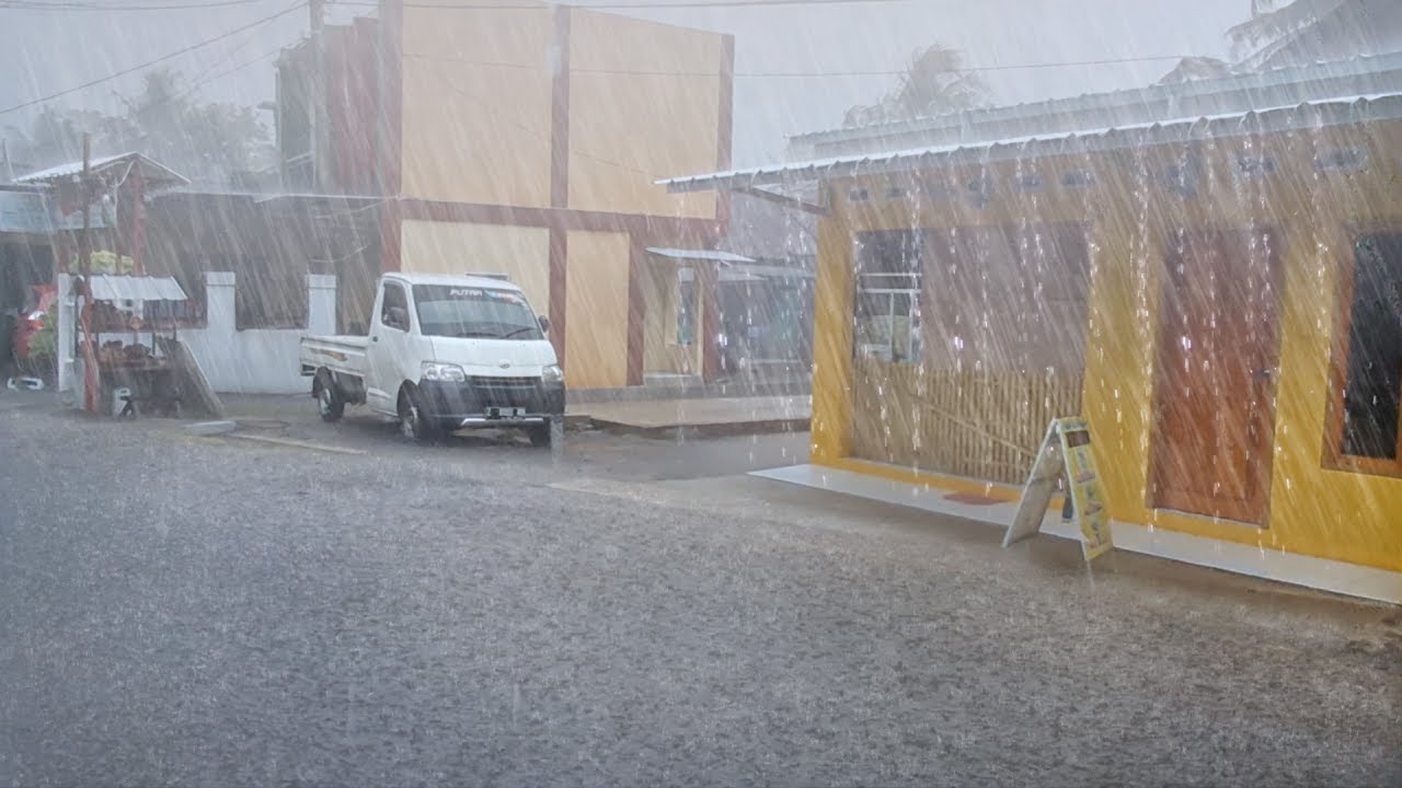 Walking in the village during a rain and wind storm | Rain Sounds for Sleep, Focus, and Relaxation