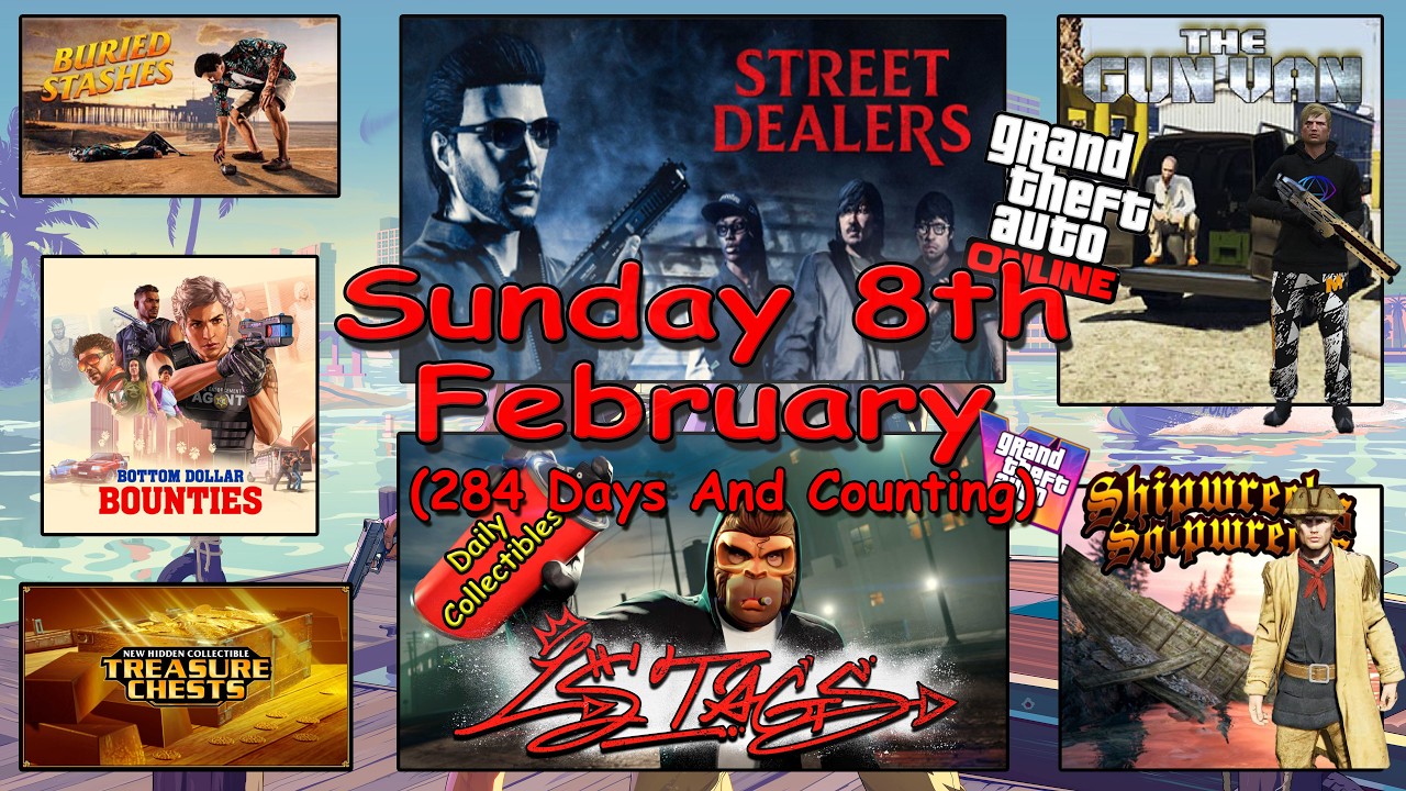 Street Dealers, LS Tags, Gun Van, Shipwreck plus more Locations Sunday 8th Feb - GTA V Online