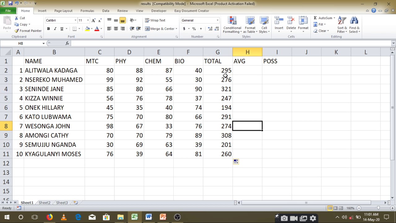 sum and average