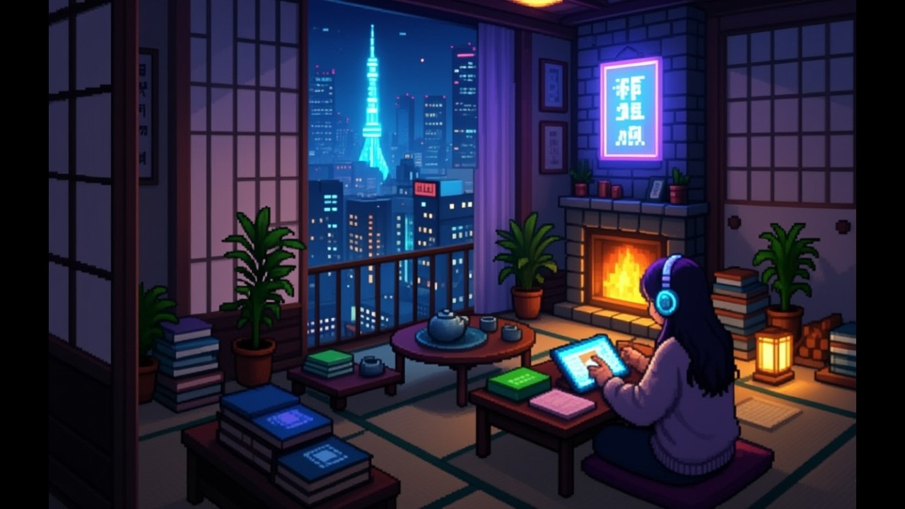 Midnight in Tokyo Lo-fi Hip Hop for Deep Work /東京の夜景と暖炉の灯り