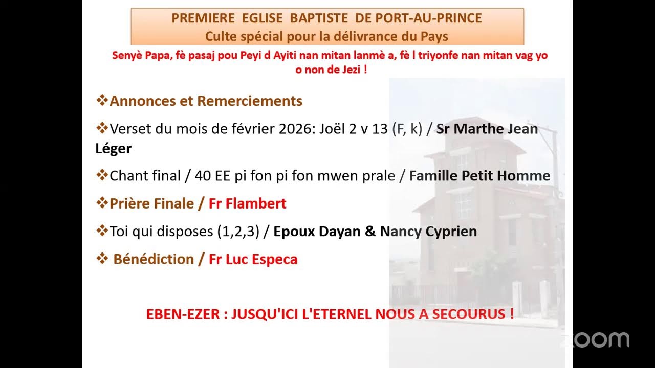 Culte pour la délivrance d'Haiti - Jeudi 26 Février 2026