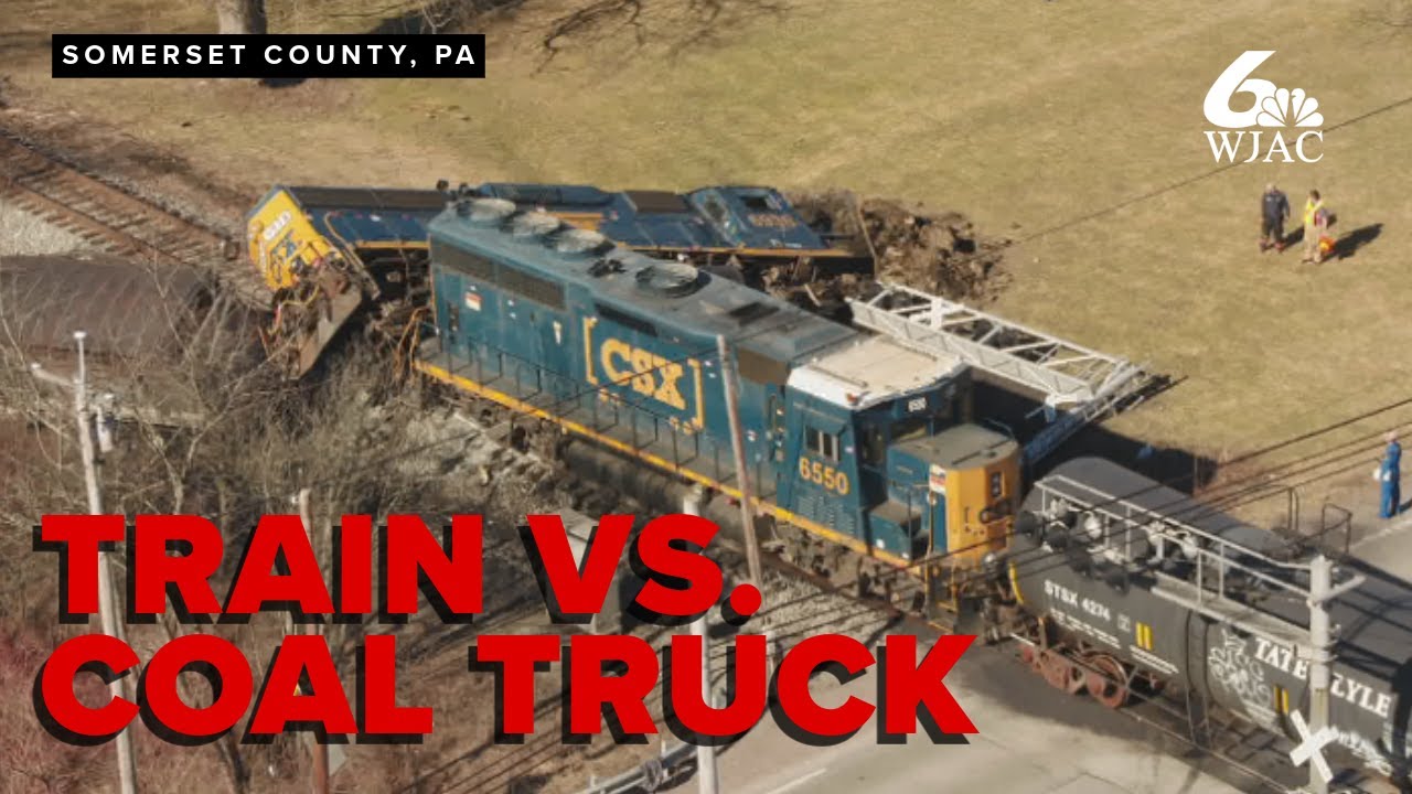 Train collides with coal truck, derails in Somerset County