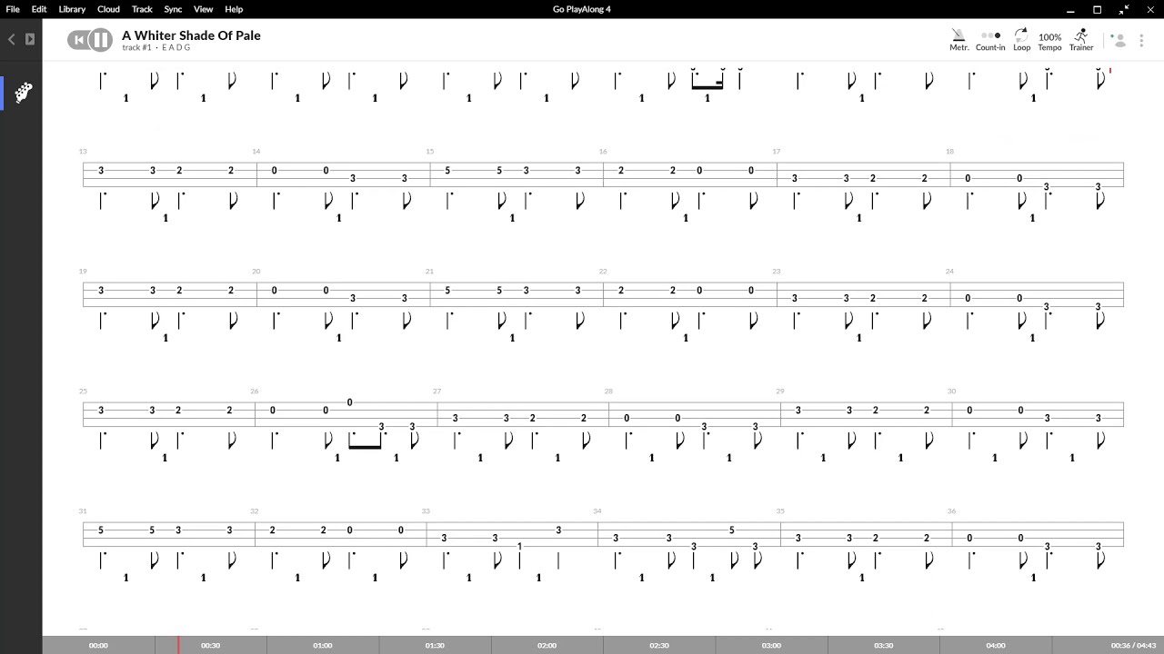 A Whiter Shade of Pale ( Procol Harum ) ,Tablatura e base Senza Basso - Backing bass track - NO BASS