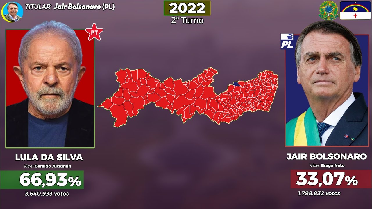 As Eleições Para Presidente do Brasil em Pernambuco (1930 - 2022) Mapas do 1° e 2° Turno