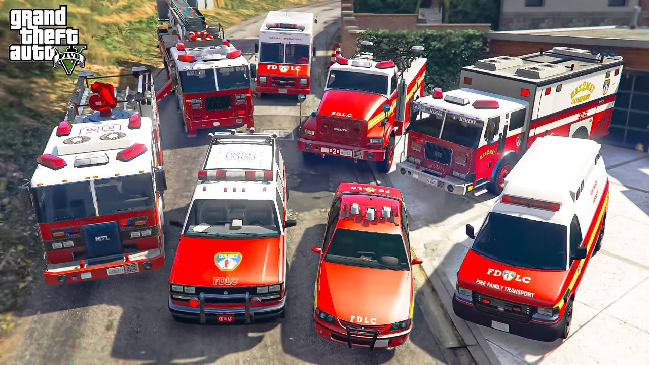 GTA V - Franklin Steal LIBERTY CITY FIRE Department Vehicles in GTA V! | (GTA V roleplay)
