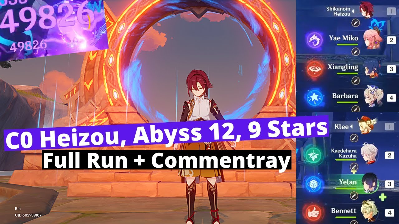 C0 Heizou, Abyss 12, 9 Stars | full run + commentary | Build at the end [Genshin Impact]