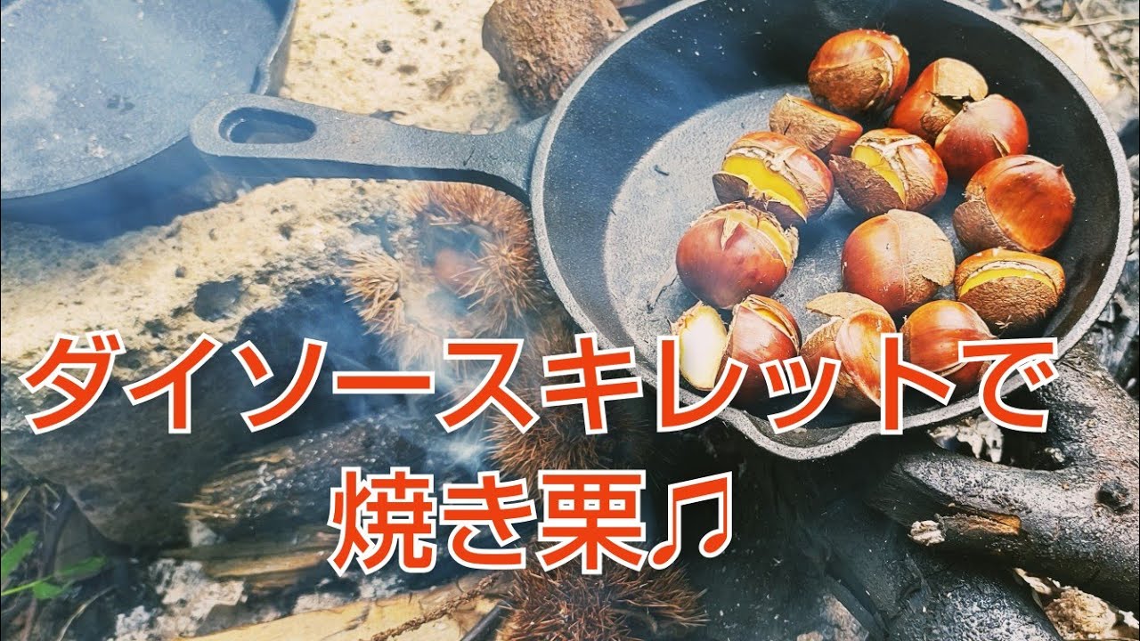 久々の焚き火☆ダイソースキレットで焼き栗♫