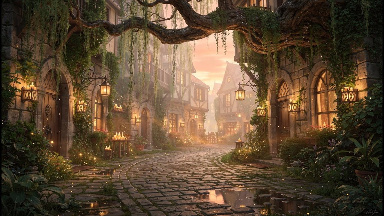 ☁️ Rain-Kissed Fantasy Village | Cozy Evening Ambience for Reading | 3 Hours