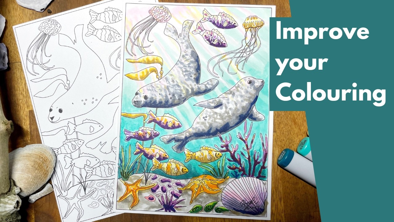 How to turn an underwater colouring page into a wildlife painting with light & shadow