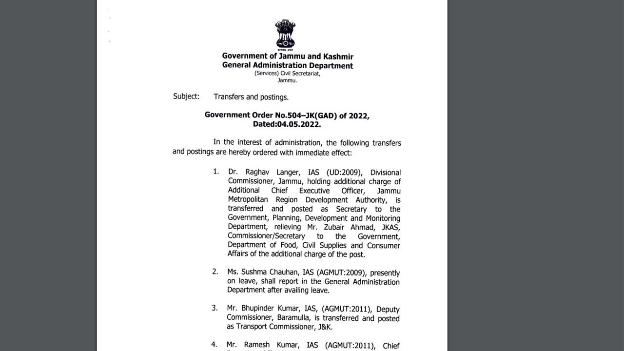 2 Addl Chief Secretaries , Admn Secys, DCs among 33 officers shifted