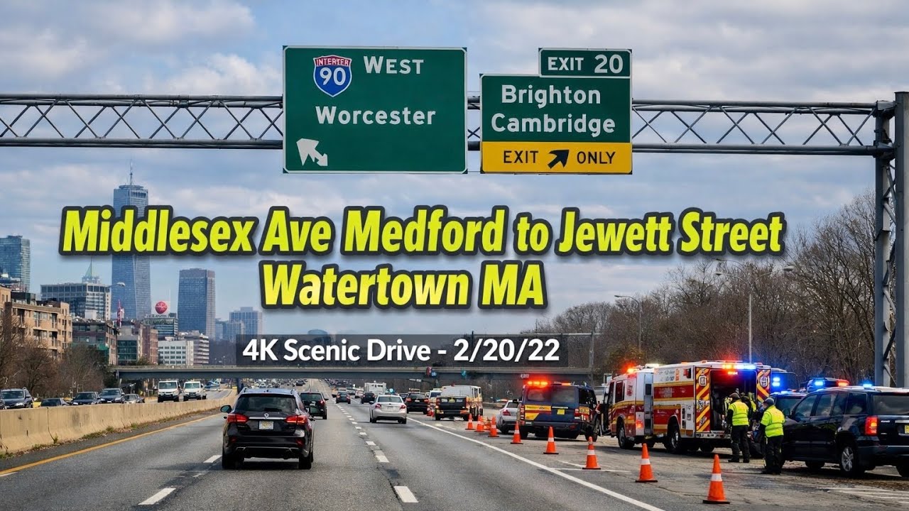 Middlesex Ave Medford to Jewett Street Watertown MA | 4K Scenic Drive - 2/20/22