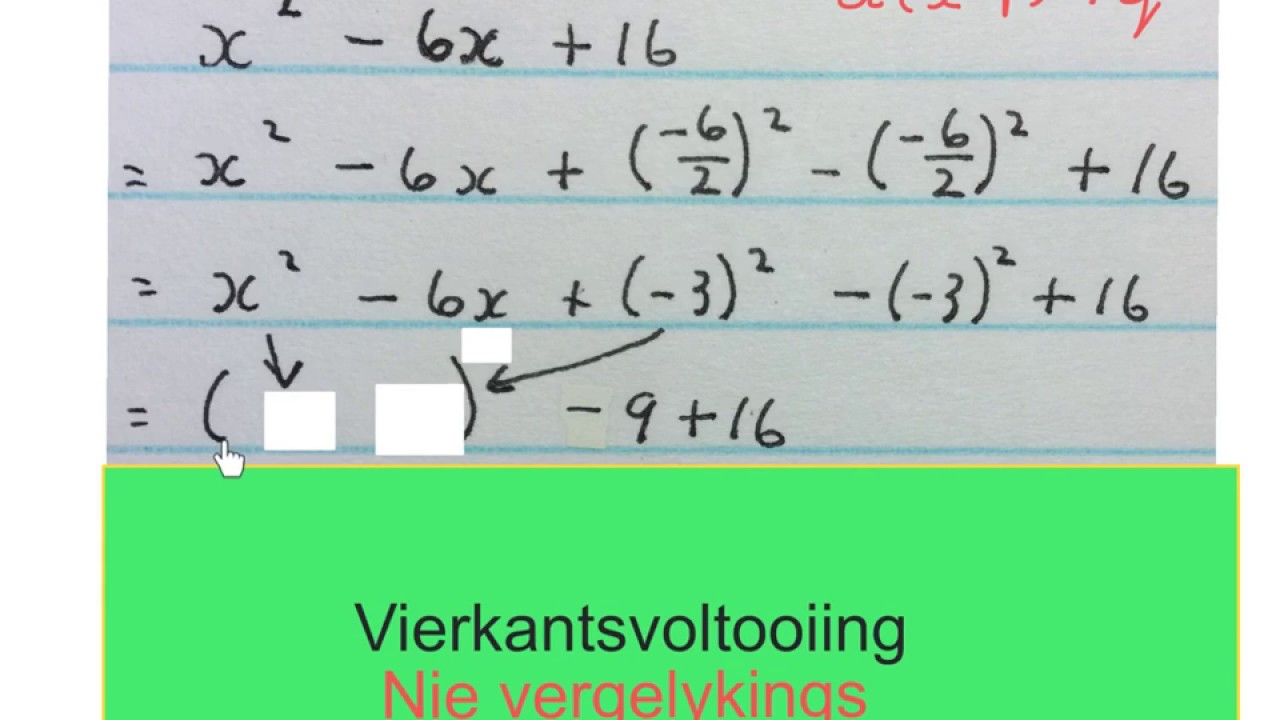 Vierkantsvoltooiing by uitdrukkings (wiskdou) graad 11 en 12
