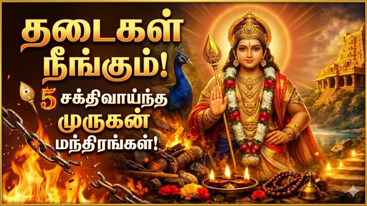தடைகள் நீங்கும் | 5 சக்திவாய்ந்த முருகன் மந்திரங்கள் | வாழ்க்கையில் வெற்றி பெற கேளுங்கள் 🔥🙏