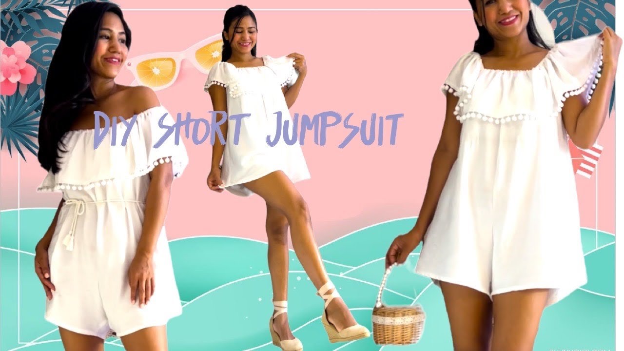 DIY off shoulder short jumpsuit / sewing summer clothes / mono Corto con hombros descubiertos