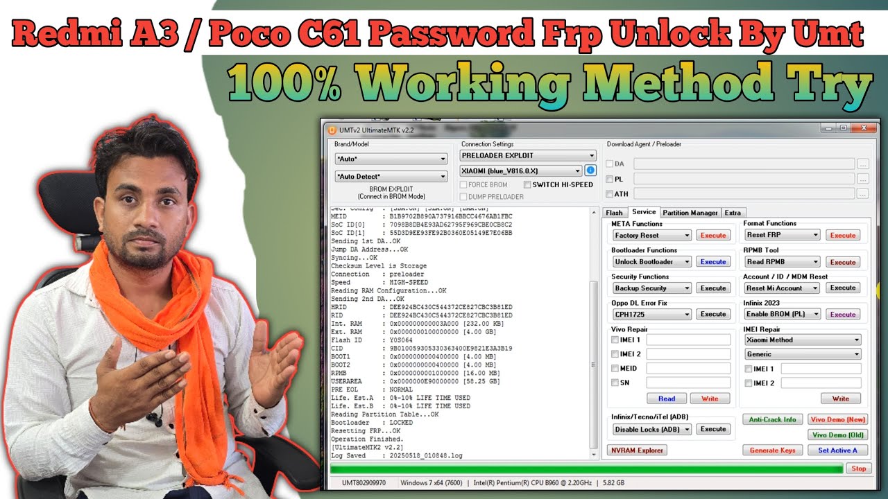 Redmi A3 New / Poco C61 Password Frp Unlock By Umt 2025 New Security Phine 100% Work
