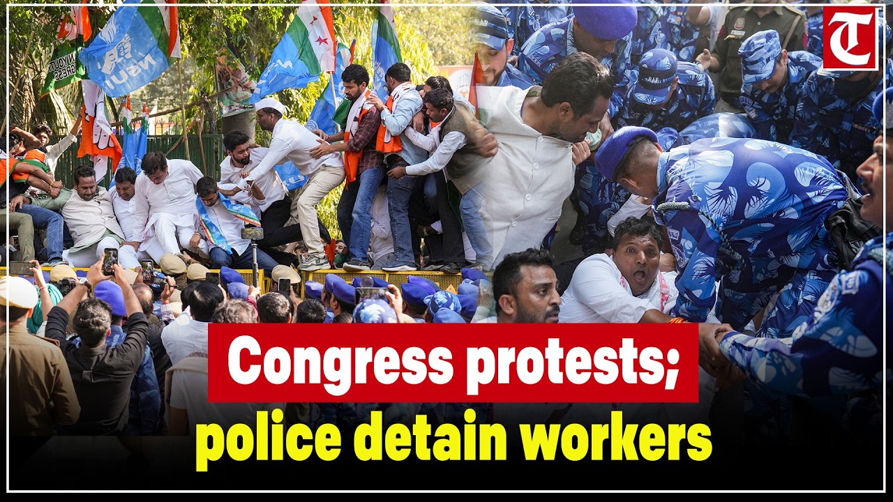 Delhi: Congress protests arrest of Youth Congress leaders; police detain workers