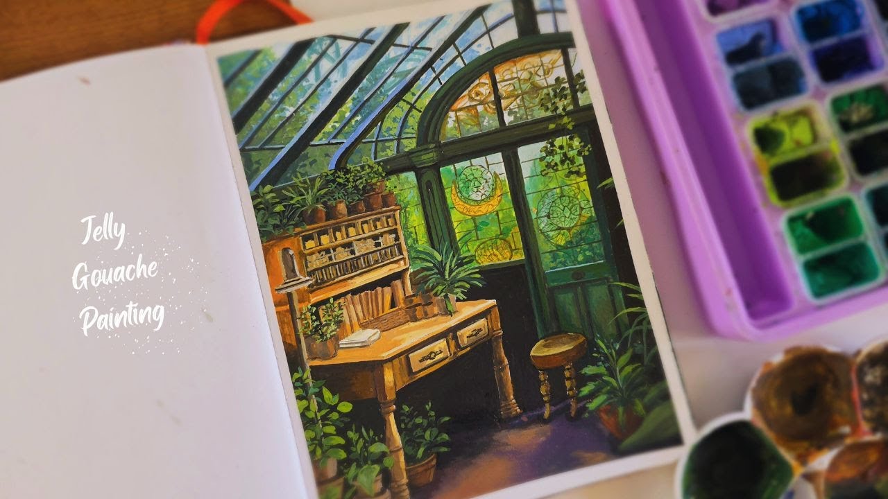Cozy Greenhouse Vibes 🌱 | Sketchbook Painting with Jelly Gouache