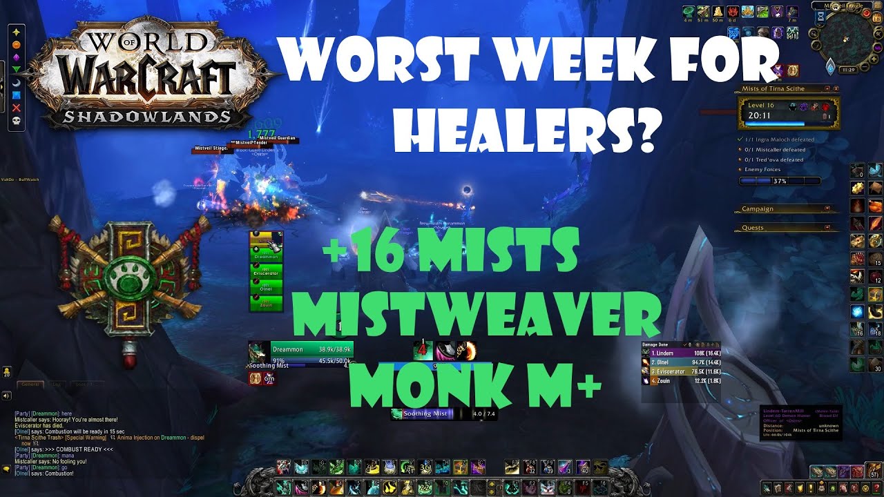 Mistweaver Monk +16 Mists of Tirna Scithe - Fortified/Spiteful/Grievous Shadowlands M+