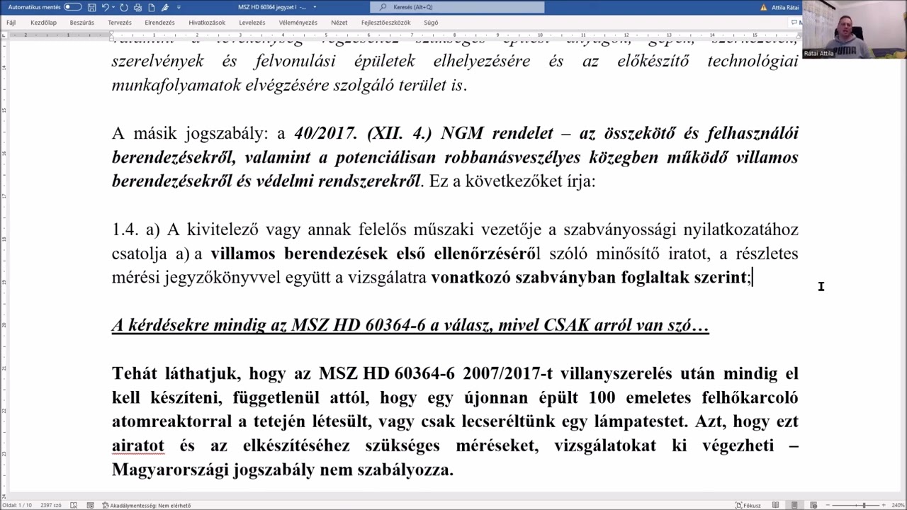 MSZ HD 60364-6:2017 Ellenőrzés I.  rész