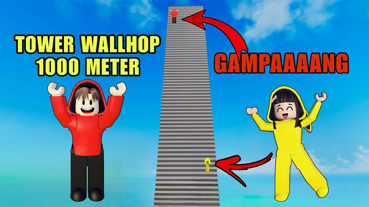 Yuta, Mio Dan Baby Celine Latihan Wallhop Di Tower 1000 Meter Paling Tinggi || ROBLOX