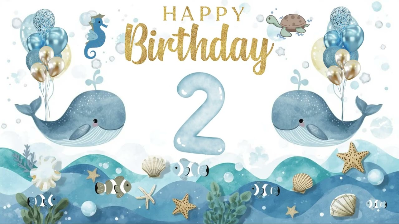 🐳2nd Birthday Ocean Theme |  Kids Party TV & Music Loop | Soft Blue Ocean Birthday Background
