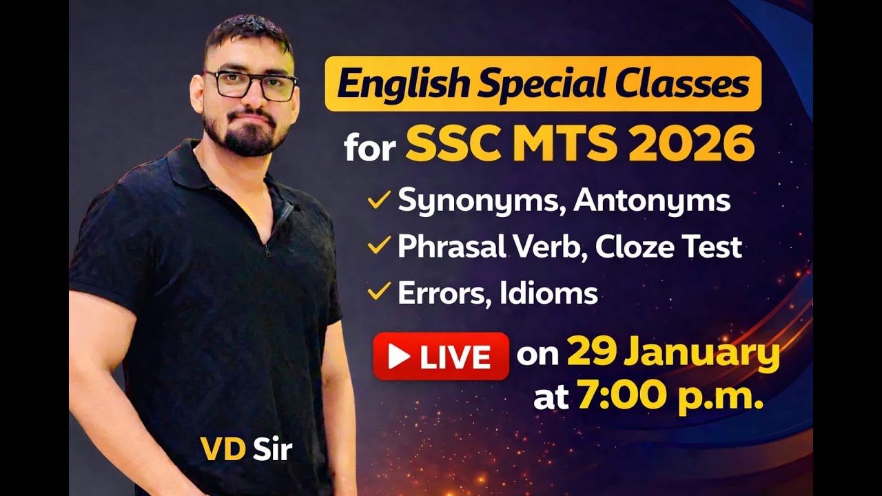 English | SSC MTS EXAM 2026 | | Most Expected Questions I | 29Th Jan  /  | VD Sir